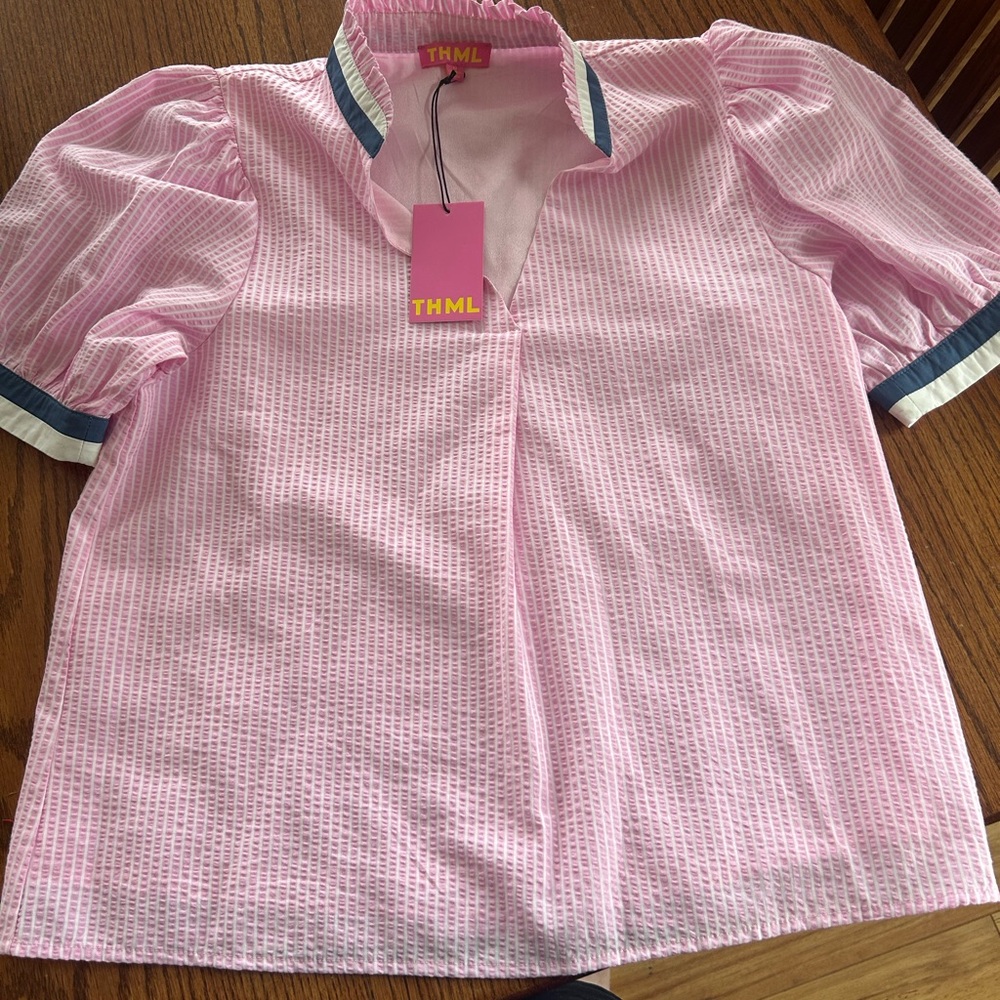 THML Pink Shirt with Blue Accents